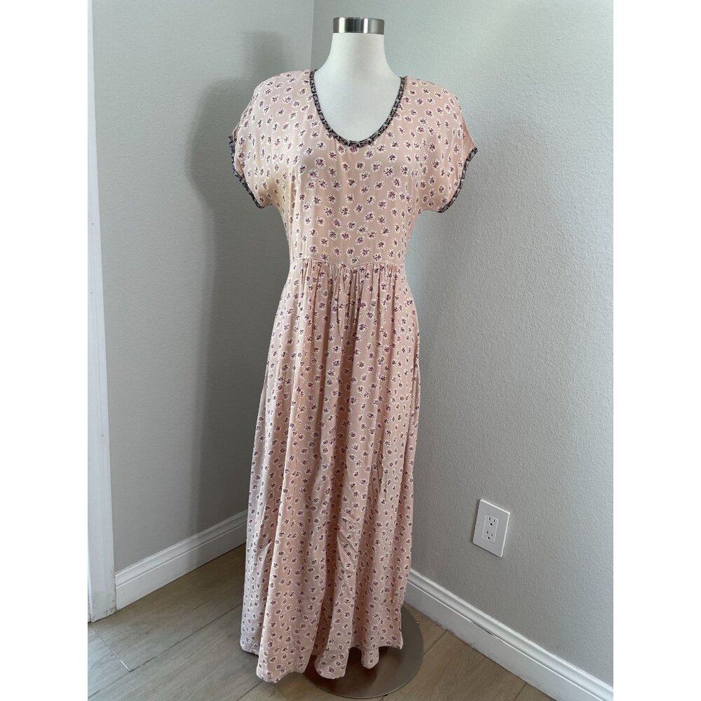 Vintage Zoe California‎ Womens Small Pink Floral Maxi Dress Cottagecore Prairie